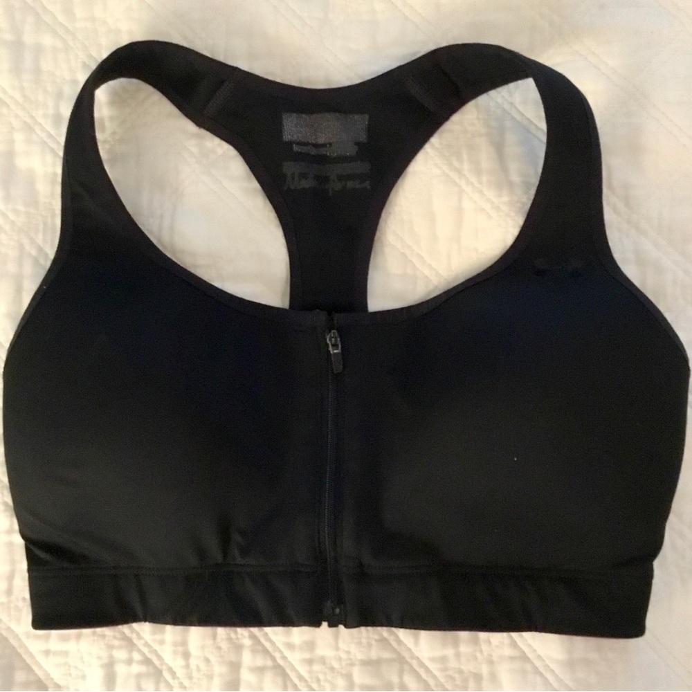 Under Armour Heat Gear Zip Front Black Racerback Sports Bra 34DDD